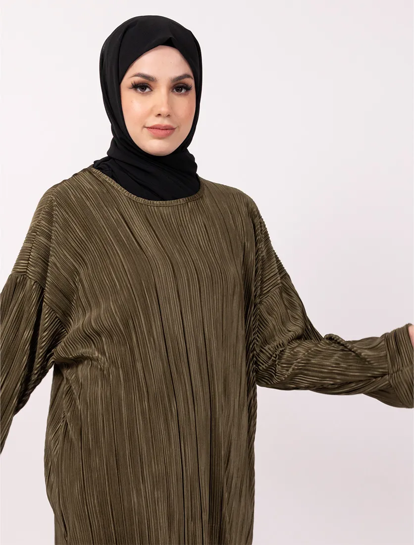 Olive Midi Plisse Co Ord